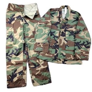 Vintage BDU Uniform WOODLAND Camo SET Combat Shirt Pant Hot Weather XS-S NWT NOS